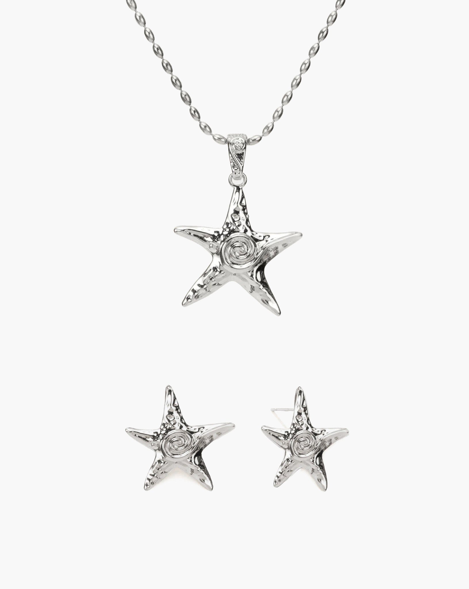 Starfish Necklace & Earrings Set in Silver